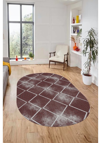 Dijital Baskı Kaymaz Yıkanabilir Sade Şık Motifli Oval Yolluk Mutfak Salon Halısı, O-Sade-41-Bordo,