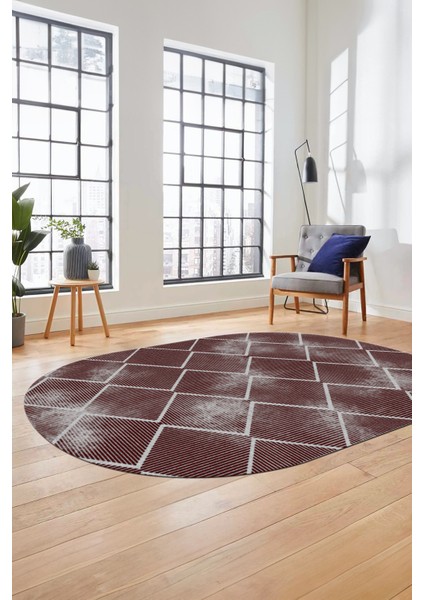 Dijital Baskı Kaymaz Yıkanabilir Sade Şık Motifli Oval Yolluk Mutfak Salon Halısı, O-Sade-41-Bordo, fırsatları