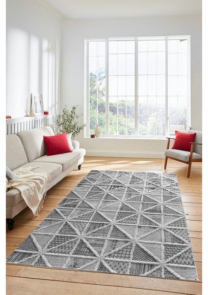 3D Dijital Kaymaz Taban Yıkanabilir Sade Motifli Yolluk Mutfak Salon Halısı, Sade-12-Gri,