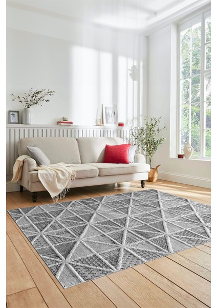 3D Dijital Kaymaz Taban Yıkanabilir Sade Motifli Yolluk Mutfak Salon Halısı, Sade-12-Gri,