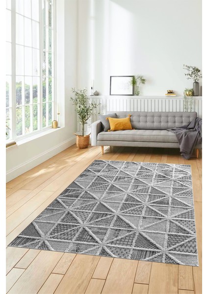 3D Dijital Kaymaz Taban Yıkanabilir Sade Motifli Yolluk Mutfak Salon Halısı, Sade-12-Gri,