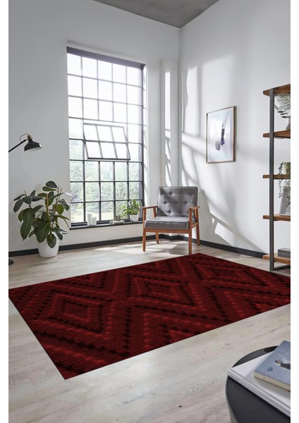 Düz Renk Sade Kilim Motifli Dijital Kaymaz Taban Yıkanabilir Yolluk Salon Halısı Sade-33-Bordo modelleri