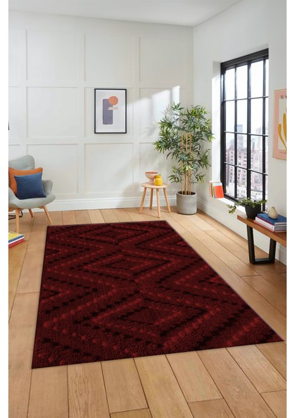 Düz Renk Sade Kilim Motifli Dijital Kaymaz Taban Yıkanabilir Yolluk Salon Halısı Sade-33-Bordo fırsatları