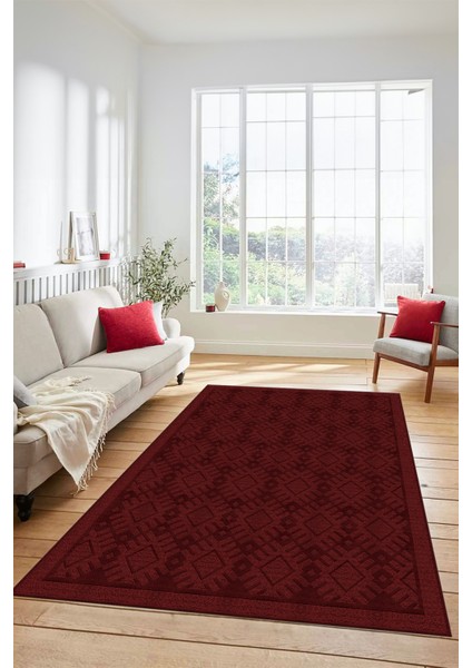 Kilim Desenli Dijital Kaymaz Yıkanabilir Sade Yolluk Mutfak Koridor Salon Halısı Sade-19-Bordo