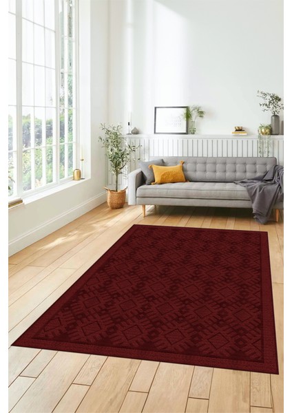 Kilim Desenli Dijital Kaymaz Yıkanabilir Sade Yolluk Mutfak Koridor Salon Halısı Sade-19-Bordo modelleri