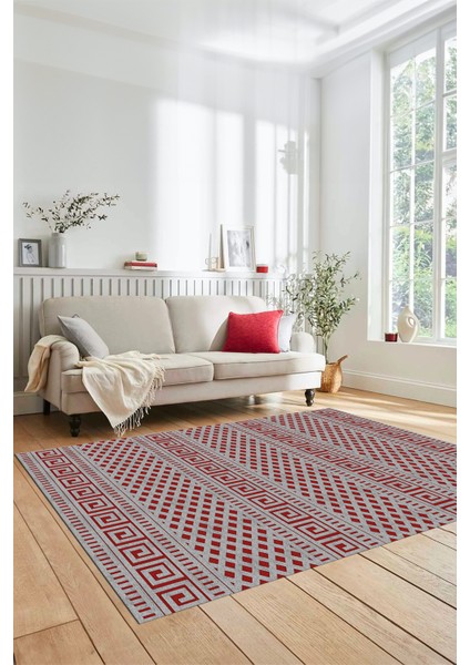 Kilim Desenli Dijital Kaymaz Yıkanabilir Sade Yolluk Mutfak Koridor Salon Halısı Sade-21-Bordo