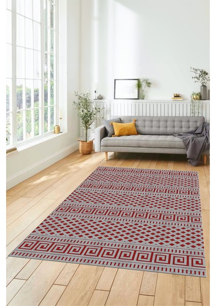 Kilim Desenli Dijital Kaymaz Yıkanabilir Sade Yolluk Mutfak Koridor Salon Halısı Sade-21-Bordo