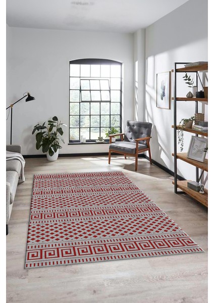 Kilim Desenli Dijital Kaymaz Yıkanabilir Sade Yolluk Mutfak Koridor Salon Halısı Sade-21-Bordo