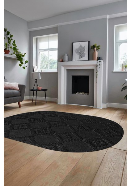 Baskılı Kaymaz Taban Yıkanabilir Şık Kilim Desen Oval Yolluk Mutfak Salon Halısı, O-Sade-03-Antrast, fırsatları