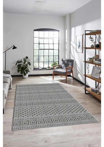 Kilim Desenli Dijital Kaymaz Yıkanabilir Sade Yolluk Mutfak Koridor Salon Halısı, Sade-21-Gri,