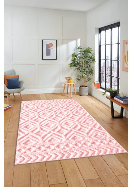 3D Dijital Kaymaz Taban Yıkanabilir Kilim Desen Yolluk Mutfak Salon Halısı, Sade-04-Pembe,