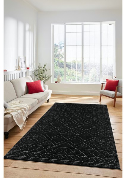 3D Dijital Kaymaz Taban Yıkanabilir Kilim Desen Yolluk Mutfak Salon Halısı Sade-05-Antrasit
