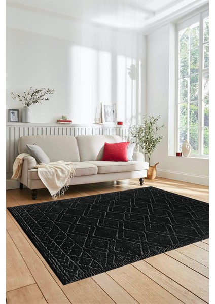 3D Dijital Kaymaz Taban Yıkanabilir Kilim Desen Yolluk Mutfak Salon Halısı Sade-05-Antrasit