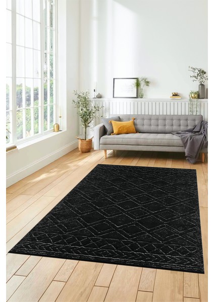 3D Dijital Kaymaz Taban Yıkanabilir Kilim Desen Yolluk Mutfak Salon Halısı Sade-05-Antrasit