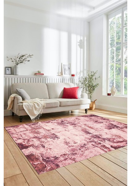 Düz Renk Sade Desen Dijital Kaymaz Taban Yıkanabilir Yolluk Salon Halısı, Sade-25-Mor,