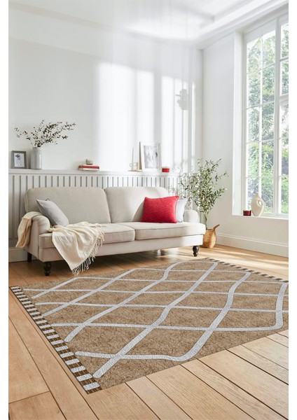 Özel Tasarım Düz Renk Sade Desen Kaymaz Taban Yıkanabilir Yolluk Salon Halısı, Sade-24-Kahve,