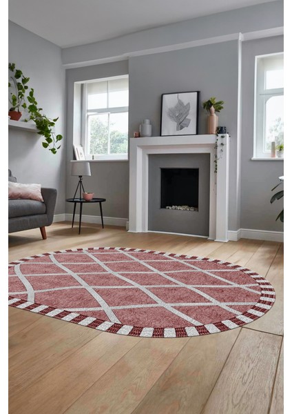 Özel Tasarım Düz Renk Sade Desen Kaymaz Taban Yıkanabilir Oval Yolluk Salon Halısı, O-Sade-24-Bordo,