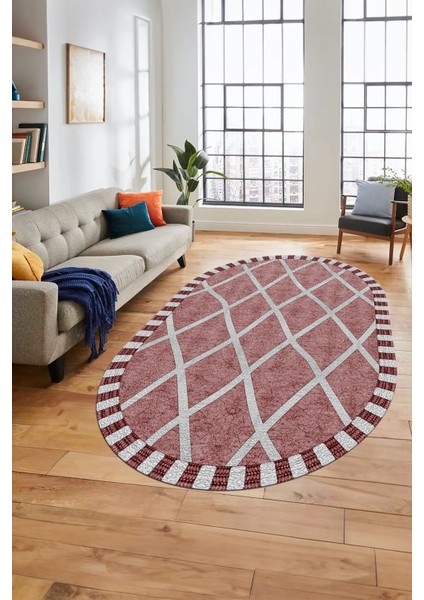 Özel Tasarım Düz Renk Sade Desen Kaymaz Taban Yıkanabilir Oval Yolluk Salon Halısı, O-Sade-24-Bordo,