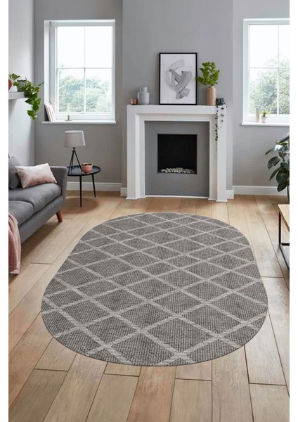 Düz Desenli Dijital Kaymaz Yıkanabilir Sade Oval Yolluk Koridor Salon Halısı, O-Sade-20-Gri,