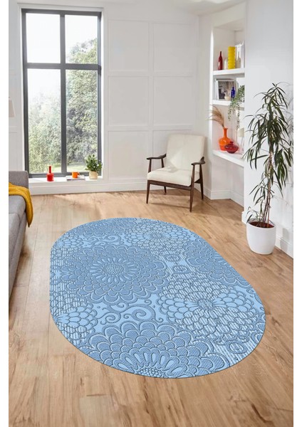 Düz Renk Sade Motifli Dijital Kaymaz Taban Yıkanabilir Oval Yolluk Salon Halısı, O-Sade-34-Mavi, fiyatları