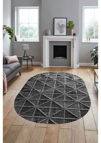 3D Baskılı Kaymaz Taban Yıkanabilir Sade Motifli Oval Yolluk Mutfak Salon Halısı, O-Sade-12-Antrasit, fiyatları