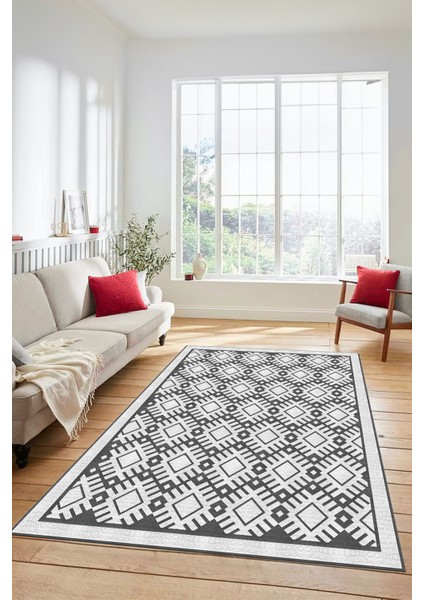 Kilim Desenli Dijital Kaymaz Yıkanabilir Sade Yolluk Mutfak Koridor Salon Halısı, Sade-19-Beyaz,