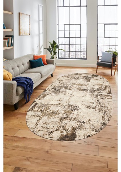 Düz Renk Sade Desen Dijital Kaymaz Taban Yıkanabilir Oval Yolluk Salon Halısı, O-Sade-25-Kahve, fiyatları