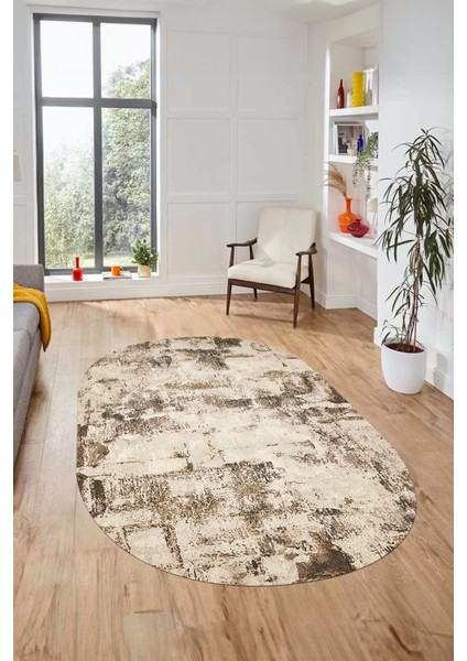 Düz Renk Sade Desen Dijital Kaymaz Taban Yıkanabilir Oval Yolluk Salon Halısı, O-Sade-25-Kahve, fırsatları