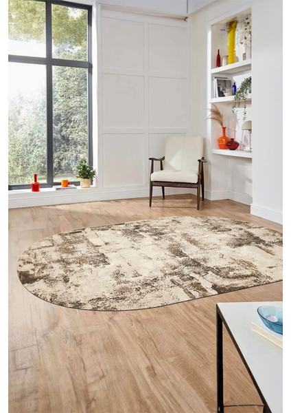 Düz Renk Sade Desen Dijital Kaymaz Taban Yıkanabilir Oval Yolluk Salon Halısı, O-Sade-25-Kahve, indirimleri