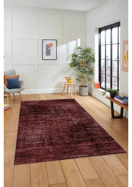 Düz Renk Sade Desen Dijital Kaymaz Taban Yıkanabilir Yolluk Salon Halısı Sade-37-Bordo