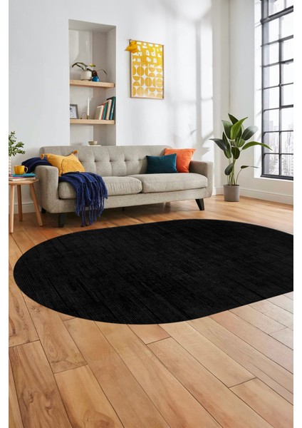 Düz Renk Sade Desen Dijital Kaymaz Taban Yıkanabilir Oval Yolluk Salon Halısı, O-Sade-37-Antrasit,