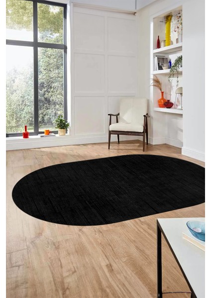 Düz Renk Sade Desen Dijital Kaymaz Taban Yıkanabilir Oval Yolluk Salon Halısı, O-Sade-37-Antrasit, modelleri