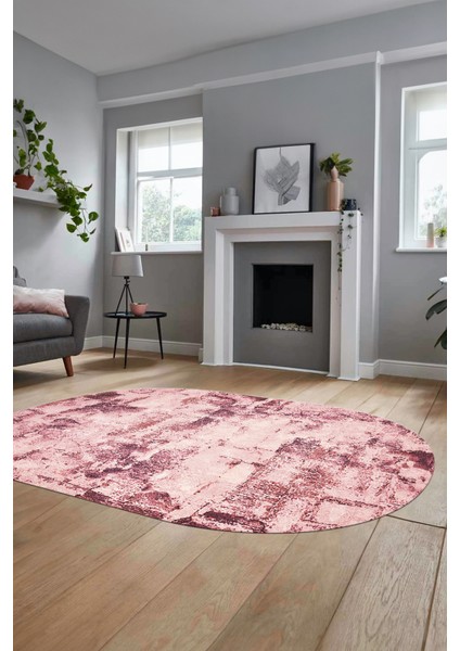 Düz Renk Sade Desen Dijital Kaymaz Taban Yıkanabilir Oval Yolluk Salon Halısı, O-Sade-25-Mor,