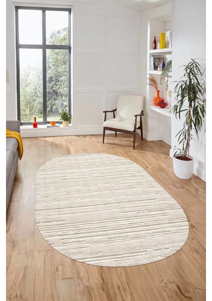 Düz Renk Sade Motifli Dijital Kaymaz Taban Yıkanabilir Oval Yolluk Salon Halısı, O-Sade-32-Krem, modelleri