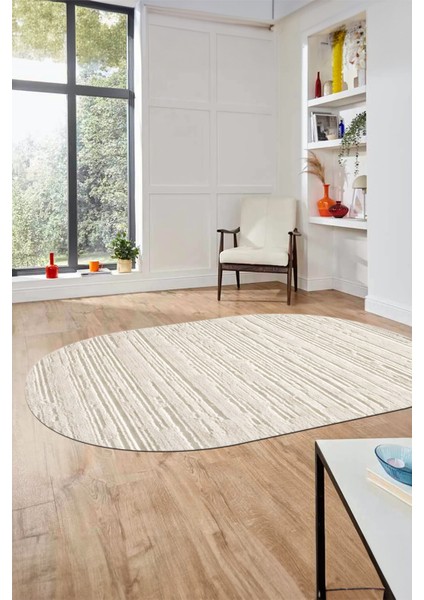 Düz Renk Sade Motifli Dijital Kaymaz Taban Yıkanabilir Oval Yolluk Salon Halısı, O-Sade-32-Krem, fırsatları