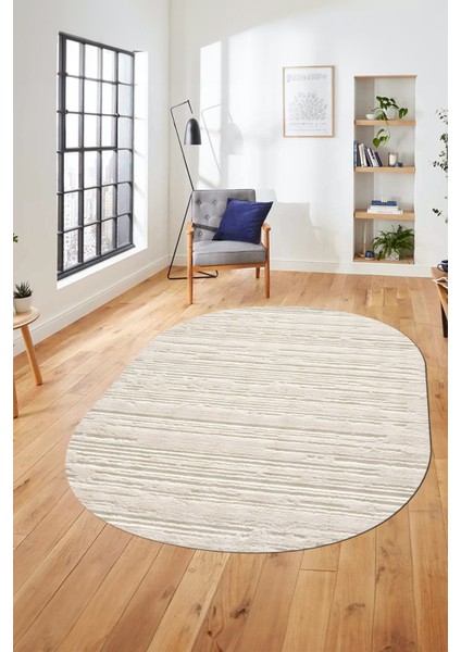 Düz Renk Sade Motifli Dijital Kaymaz Taban Yıkanabilir Oval Yolluk Salon Halısı, O-Sade-32-Krem, indirimleri