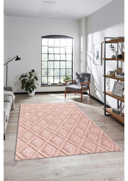 Sade Baklava Desen Motifli Kaymaz Taban Yıkanabilir Yolluk Salon Halısı, Sade-28-Pembe, modelleri