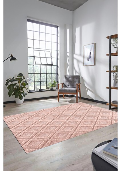 Sade Baklava Desen Motifli Kaymaz Taban Yıkanabilir Yolluk Salon Halısı, Sade-28-Pembe, fırsatları