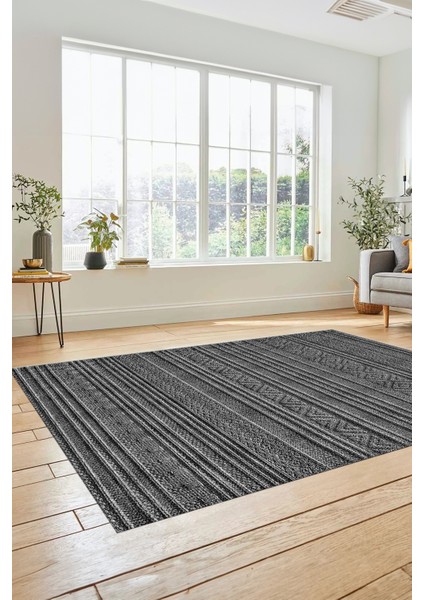 Kilim Desenli Sade Motifli Kaymaz Taban Yıkanabilir Yolluk Salon Halısı Sade-30-Antrasit fiyatları