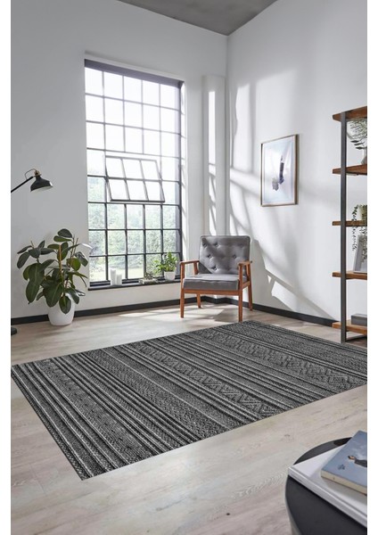 Kilim Desenli Sade Motifli Kaymaz Taban Yıkanabilir Yolluk Salon Halısı Sade-30-Antrasit fırsatları