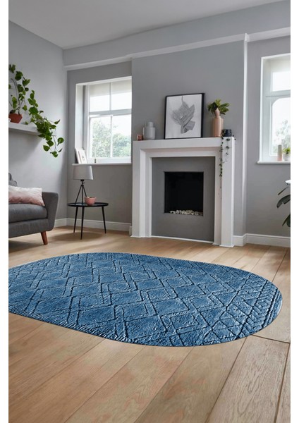 3D Baskılı Kaymaz Taban Yıkanabilir Kilim Desen Oval Yolluk Mutfak Salon Halısı, O-Sade-05-Mavi, fırsatları