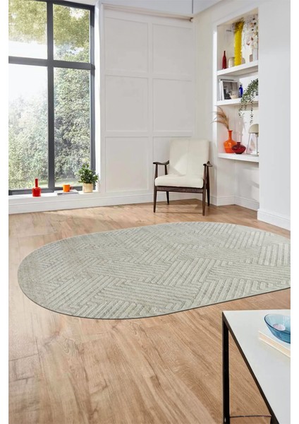 Dijital Baskı Kaymaz Yıkanabilir Sade Desen Oval Yolluk Koridor Salon Halısı, O-Sade-47-Krem,