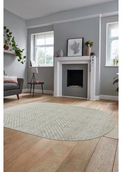 Dijital Baskı Kaymaz Yıkanabilir Sade Desen Oval Yolluk Koridor Salon Halısı, O-Sade-47-Krem, indirimleri