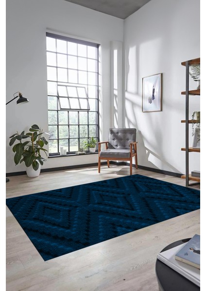 Düz Renk Sade Kilim Motifli Dijital Kaymaz Taban Yıkanabilir Yolluk Salon Halısı, Sade-33-Mavi, modelleri