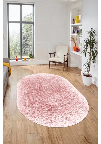 Dijital Baskı Kaymaz Yıkanabilir Sade Düz Renk Tasarım Oval Yolluk Salon Halısı, O-Sade-43-Pembe,