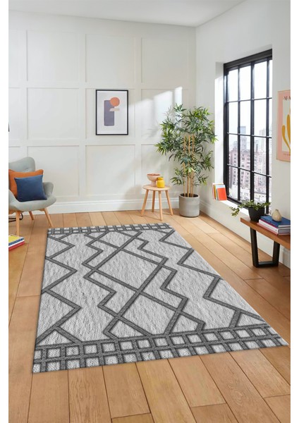 Dijital Baskı Kaymaz Yıkanabilir Sade Tasarım Yolluk Mutfak Salon Halısı, Sade-42-Gri,
