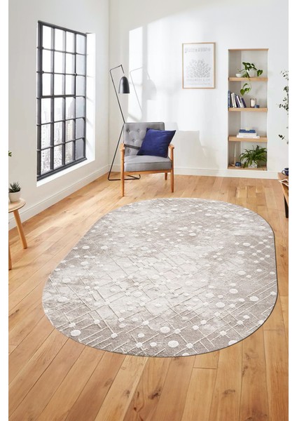 Dijital Baskı Kaymaz Yıkanabilir Sade 3D Oval Yolluk Koridor Salon Halısı, O-Sade-48-Bej, fiyatları