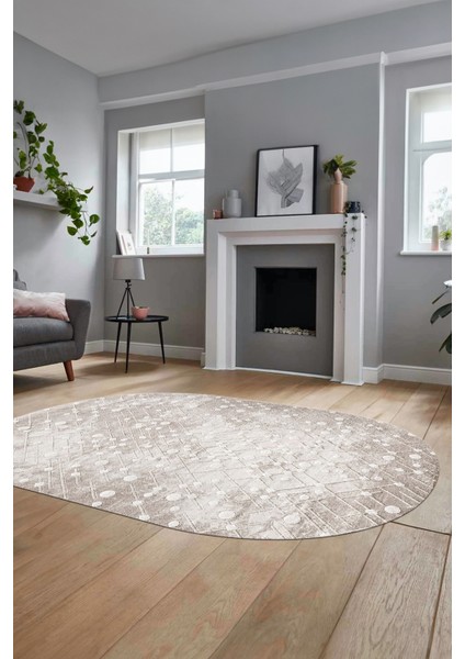 Dijital Baskı Kaymaz Yıkanabilir Sade 3D Oval Yolluk Koridor Salon Halısı, O-Sade-48-Bej, indirimleri