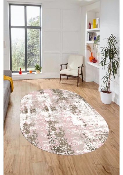 Dijital Baskı Kaymaz Yıkanabilir Sade Düz Renk Tasarım Oval Yolluk Salon Halısı, O-Sade-44-Pembe,