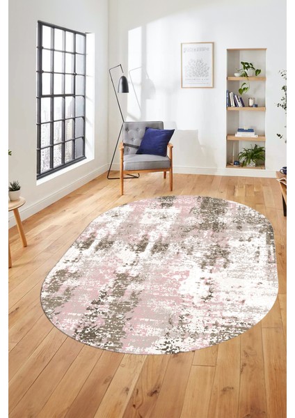 Dijital Baskı Kaymaz Yıkanabilir Sade Düz Renk Tasarım Oval Yolluk Salon Halısı, O-Sade-44-Pembe,